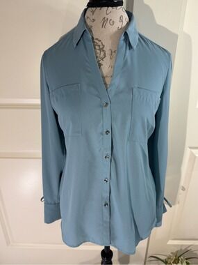 Candie's Light Teal Button-Up Top Large